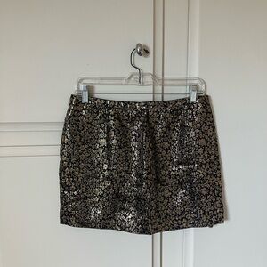 NWT vtg J. Crew Collection Silk Metallic Floral Black and Gold Mini Skirt